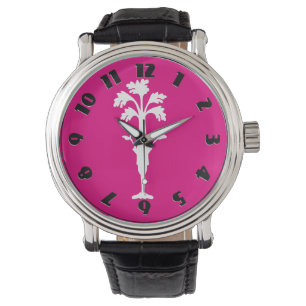 Pulsera "Correa de cuero del reloj fucsia del logotipo de