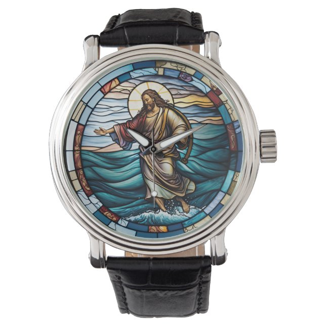 Pulsera Cristal manchado Jesús camina en el reloj de diseñ (Anverso)