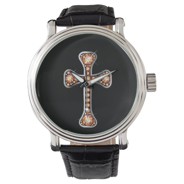 Pulsera Cruz cristiana "Topaz" en reloj de plata (Anverso)