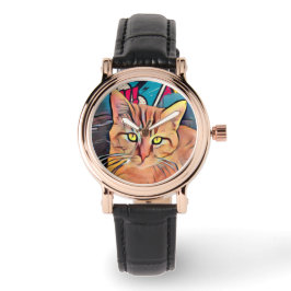 Pulsera Cute gato reloj femenino de cuero negro