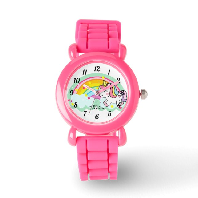 Pulsera Cuto reloj de unicornio arcoiris personalizado (Anverso)
