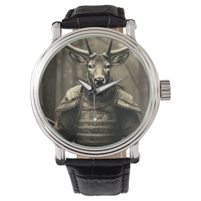 Pulsera deer samurai Battlefield reloj de cuero negro (Anverso)