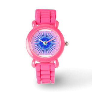 Pulsera diente de león azul en reloj rosa