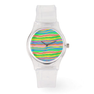 Pulsera Diseño de arcoiris de caramelo rayado en un reloj 