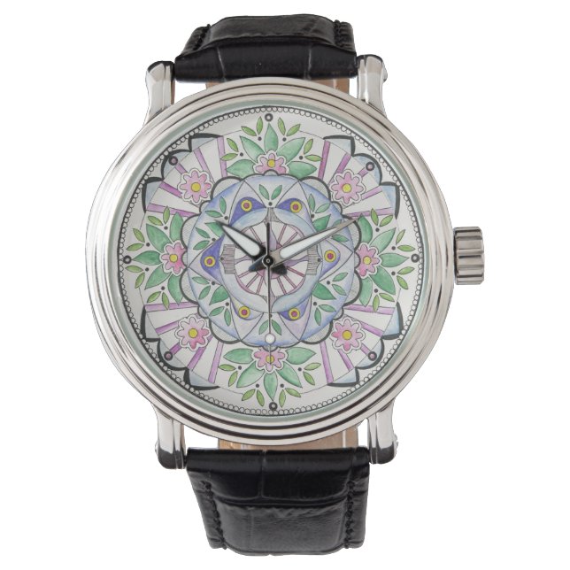 Pulsera Diseño de Mandala Floribunda en un reloj (Anverso)