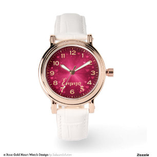Pulsera Diseño de reloj de corazón de oro rosa elegante