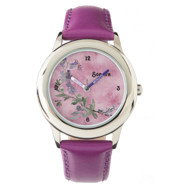 Pulsera Diseño floral de lavanda en un reloj de lavanda (Anverso)