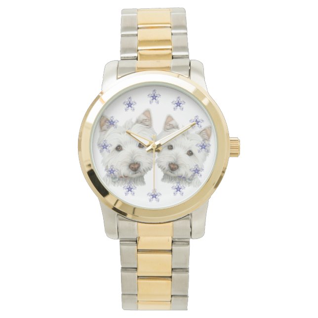 Pulsera Dos perros Westie lindos reloj de arte (Anverso)