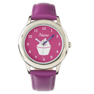 Pulsera El reloj del chica de encargo con diseño rosado