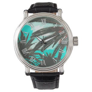 Pulsera El reloj verde azulado de las palmeras de los