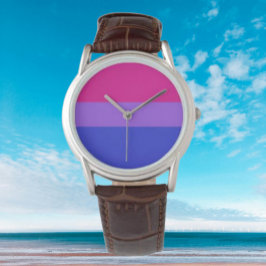 Pulsera Elegancia del Orgullo Bi: Reloj con Correa de Cuer