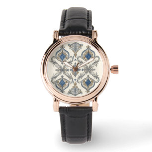 Pulsera Elegante con arte de patrón gris azul, reloj de mu