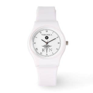 Pulsera Elegante Monograma Negro Reloj de Enfermería de Ca