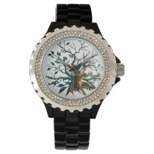 Pulsera Elegante reloj de esmalte negro Diamante de imitac