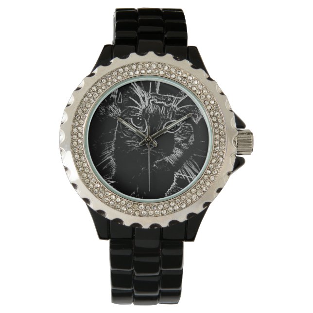 Pulsera Elegante reloj de gato negro (Anverso)