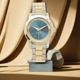 Pulsera Elegante reloj metálico monogramado de oro azul