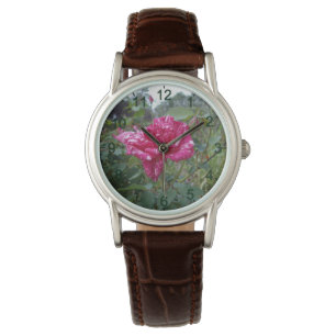 Pulsera Elegante Rosa De Rayas Rosadas Y Blancas, Reloj De