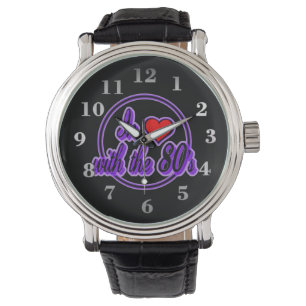 Pulsera En el amor por el reloj del logo retro púrpura de 