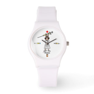 Pulsera Enfermera femenina con un reloj de jeringas grande