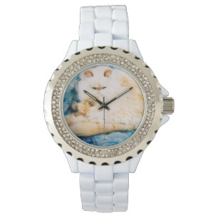 Pulsera Esmalte y reloj diamante de imitación con el gato