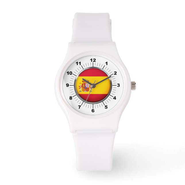 Pulsera España: Bandera femenina, reloj de silicio blanco  (Anverso)
