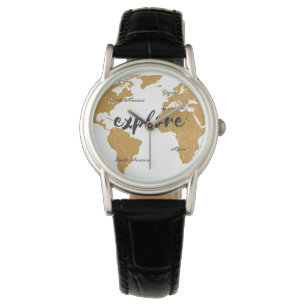 Pulsera Explorar el reloj de mapas de oro