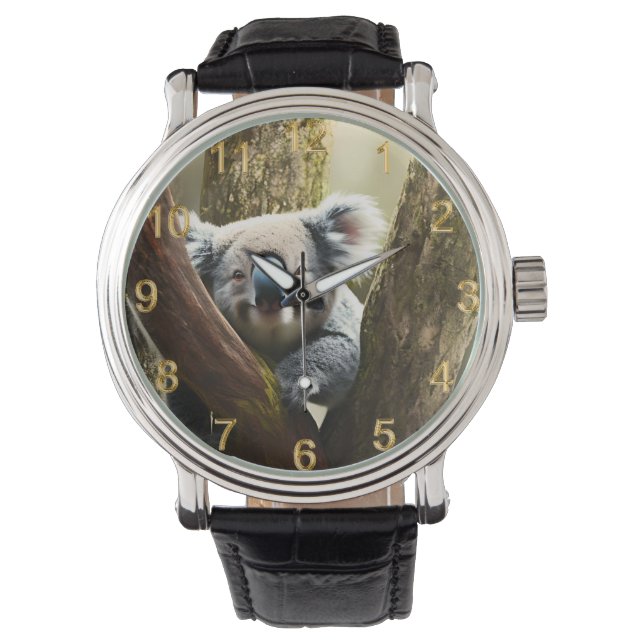 Pulsera Feliz Koala Australiano En Árbol, Reloj De Escritu (Anverso)