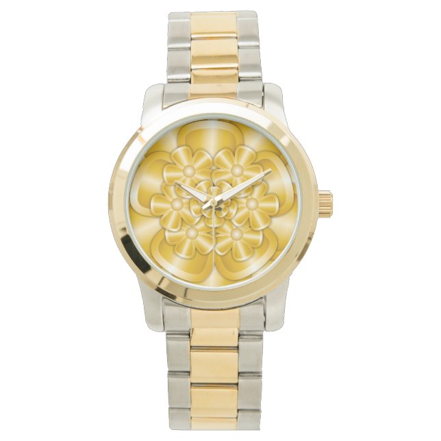 Pulsera Flores cromadas - Reloj de oro (Anverso)