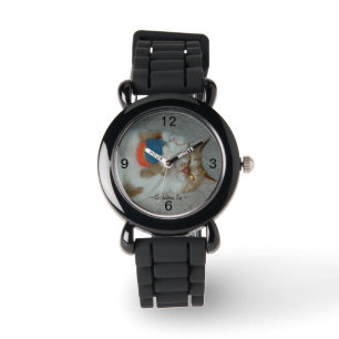 Pulsera Gato lindo sosteniendo un reloj de juguete