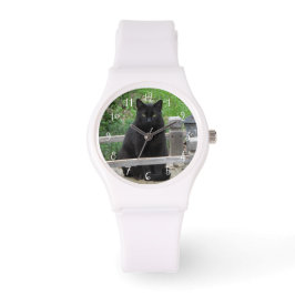 Pulsera Gato negro en un reloj con número de puente