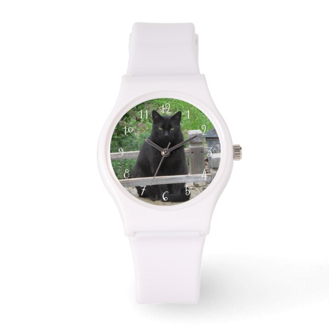 Pulsera Gato negro en un reloj con número de puente (Anverso)