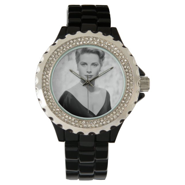 Pulsera Grace Kelly, reloj de esmalte negro Diamante de im (Anverso)