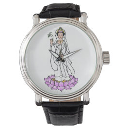 Pulsera Guan Yin Bodhisattva en un reloj de flores de Lotu