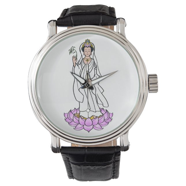Pulsera Guan Yin Bodhisattva en un reloj de flores de Lotu (Anverso)