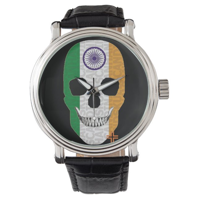 Pulsera HANDSKULL India reloj hombres de cuero B2 (Anverso)