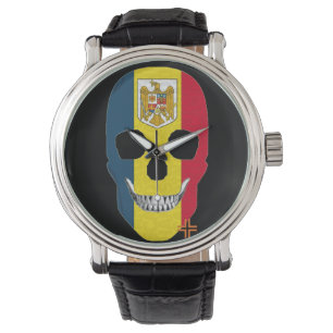 Pulsera HANDSKULL Rumania reloj hombres de cuero B2