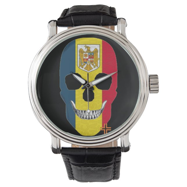 Pulsera HANDSKULL Rumania reloj hombres de cuero B2 (Anverso)