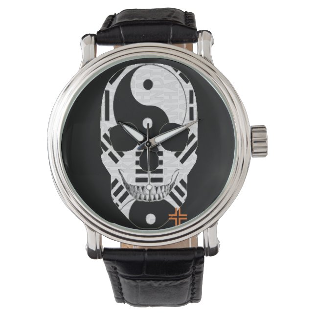 Pulsera HANDSKULL Yin Yang reloj hombres de cuero B2 (Anverso)