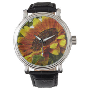 Pulsera Hermoso Naranja y reloj de girasol amarillo