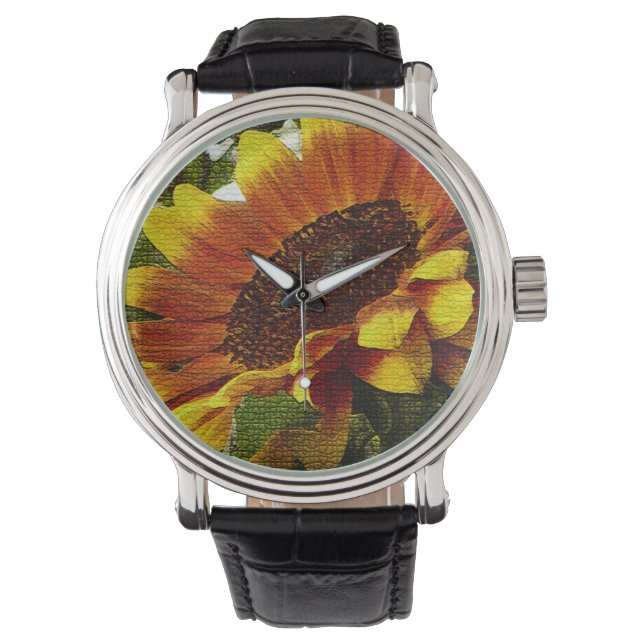 Pulsera Hermoso reloj de girasol naranja y amarillo (Anverso)