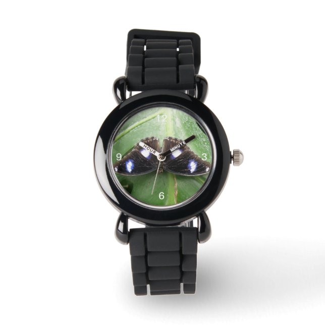 Pulsera Hermoso reloj Purpurina de mariposa con manchas az (Anverso)
