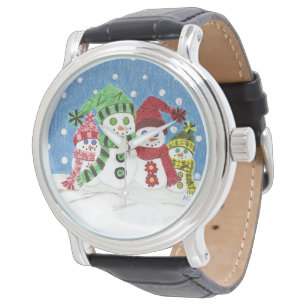 Pulsera Hombres de la familia Snowmen reloj de cuero vinta