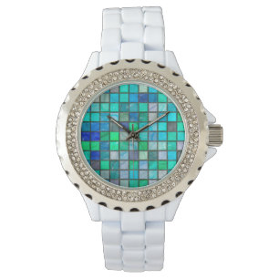 Pulsera La aguamarina teja y reloj diamante de imitación