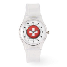 Pulsera La bandera de Suiza de las mujeres reloj de silici