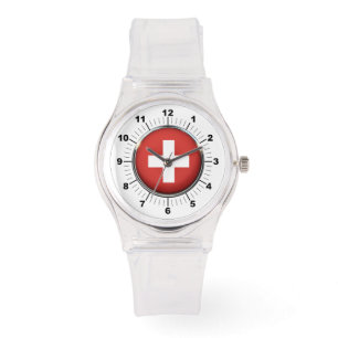 Pulsera La bandera de Suiza de las mujeres reloj de silici
