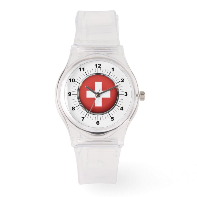 Pulsera La bandera de Suiza de las mujeres reloj de silici (Anverso)