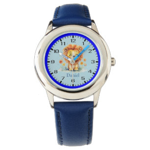 Pulsera León sonriente entre flores y reloj de niños