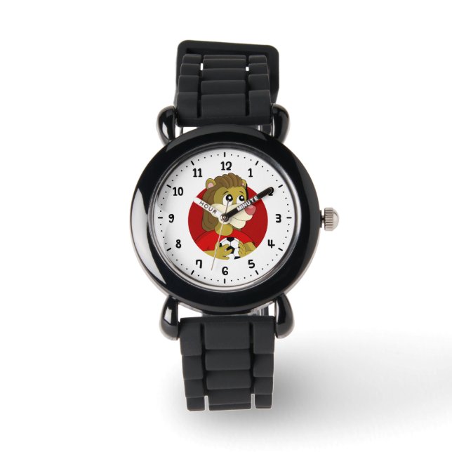 Pulsera León sosteniendo un reloj de personalizado de fútb (Anverso)
