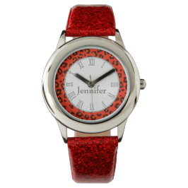 Pulsera Leopard animal imprimir rojo nombre reloj de muñec