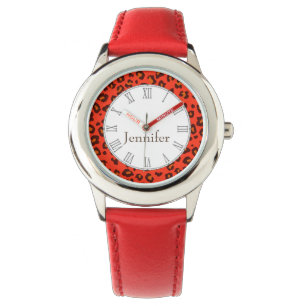 Pulsera Leopard animal imprimir rojo nombre reloj de muñec